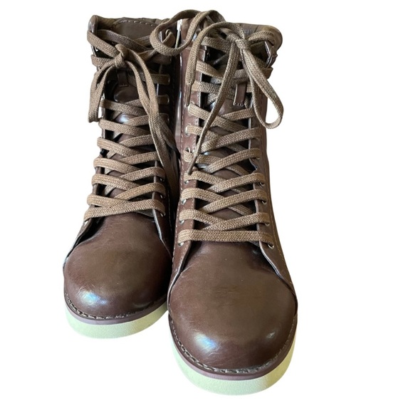 Matt & Nat Brown Potter Combat Boots Lace-Up Zip-up Design - Picture 3 of 10